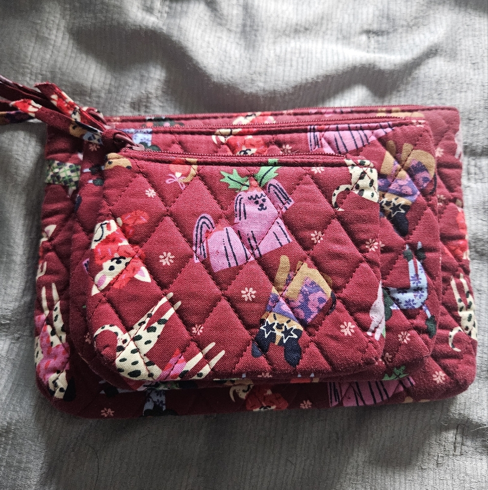 Vera Bradley Burgundy Quilted Cat Cosmetic Bag